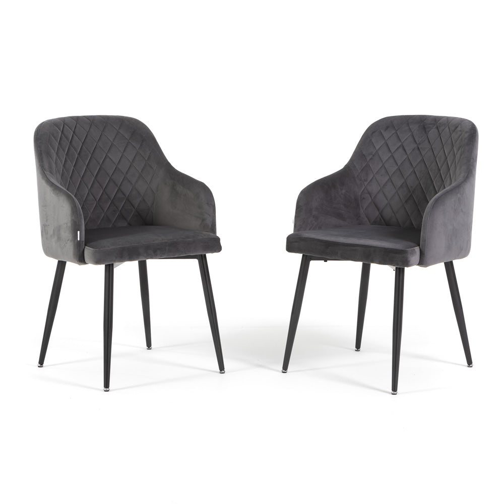 Tessa – Poltroncina avvolgente in velluto con gambe in metallo, colore grigio scuro, gambe grigio scuro
