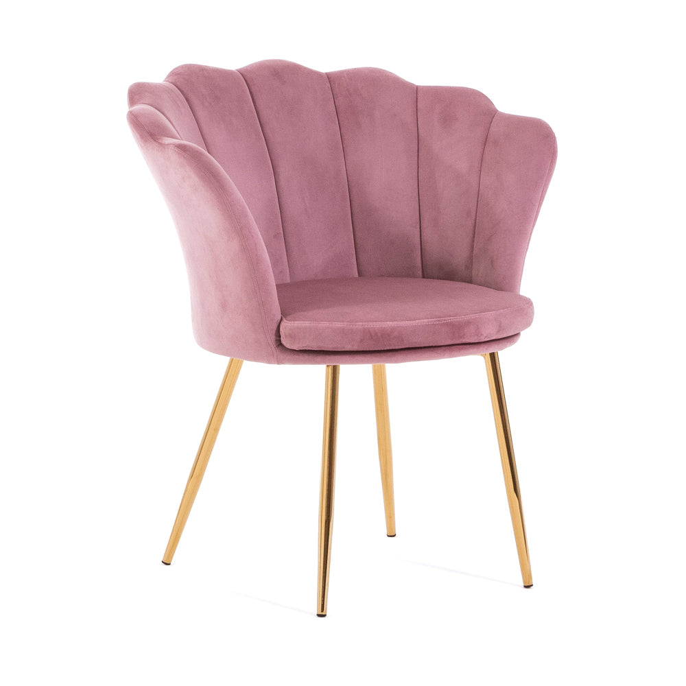 Shelly – Poltroncina design petali in velluto con gambe in metallo, colore rosa, gambe oro, tipo di tessuto velluto